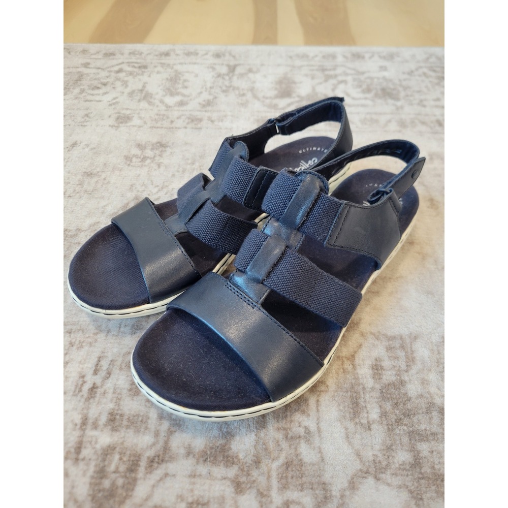 Clarks Collection Cloudsteppers Navy Hook & Loop‎ Comfort Sandals Women's 7.5